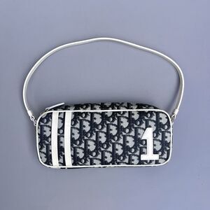 Christian Dior 1 Vintage Trotter Monogram Mini Bag Pochette Blue White PVC